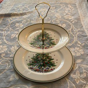 Salem Fine Porcelain China "Christmas Eve" Two (2) Tier Holiday Serving Plates
